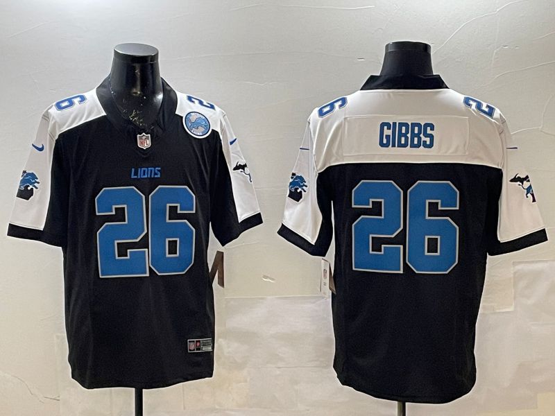 Men Detroit Lions #26 Gibbs Black Thanksgiving three generations 2025 Nike Limited NFL Jersey style 3